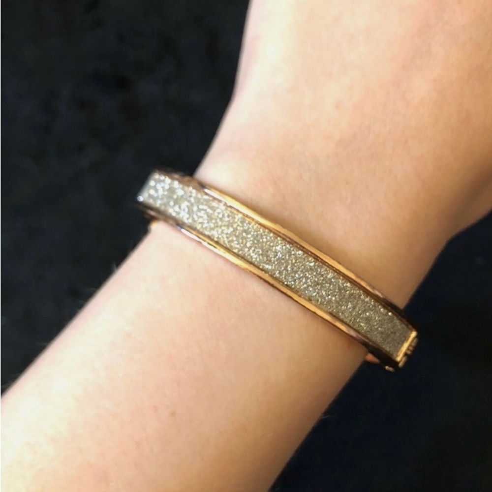 Elegant Gold Tone and Silver Glitter Bangle Bracelet